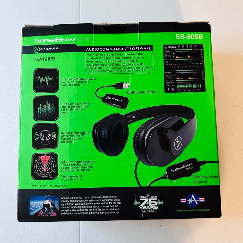 Andrea SuperBeam Cans SB-805B Hi Def USB Stereo Headset with Microphone - Picture 6 of 9